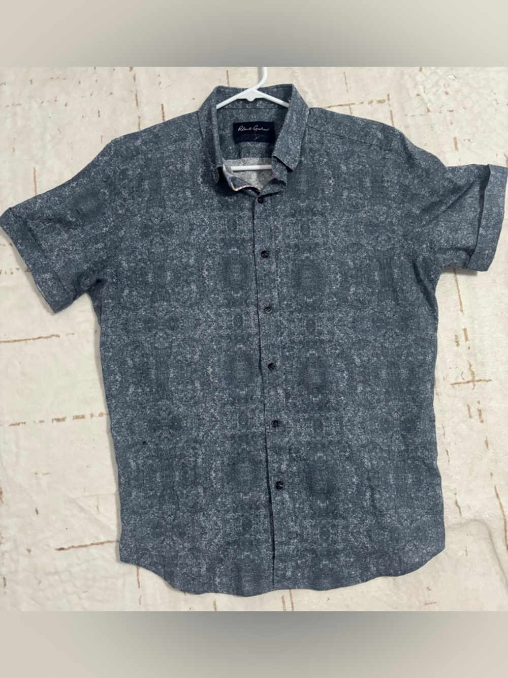 Robert Graham Gray Short-Sleeve Textured Button-Down Shirt